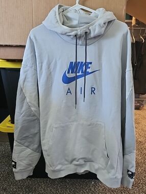 Nike Air Men's Pale Gray Hoodie with Blue Logo